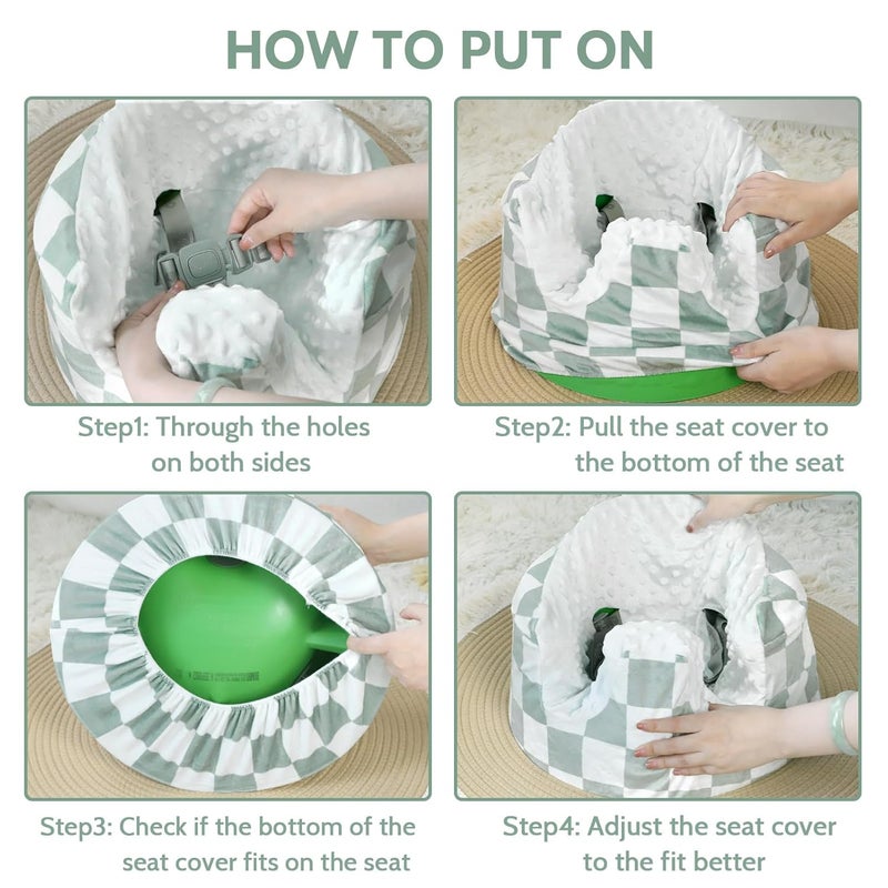 DILIMI Minky Seat Cover Compatible with Bumbo Seat, Removable Ultra Soft Comfortable Warm Seat Slipcover for Baby Girl and Boy, Green Checkered - Image 5